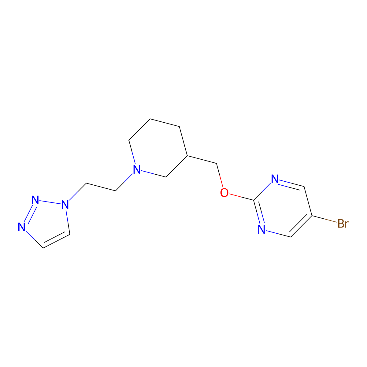 5-bromo-2-({1-[2-(1H-1,2,3-triazol-1-yl)ethyl]piperidin-3-yl}methoxy)pyrimidine molecular structure, CAS 2379993-97-0