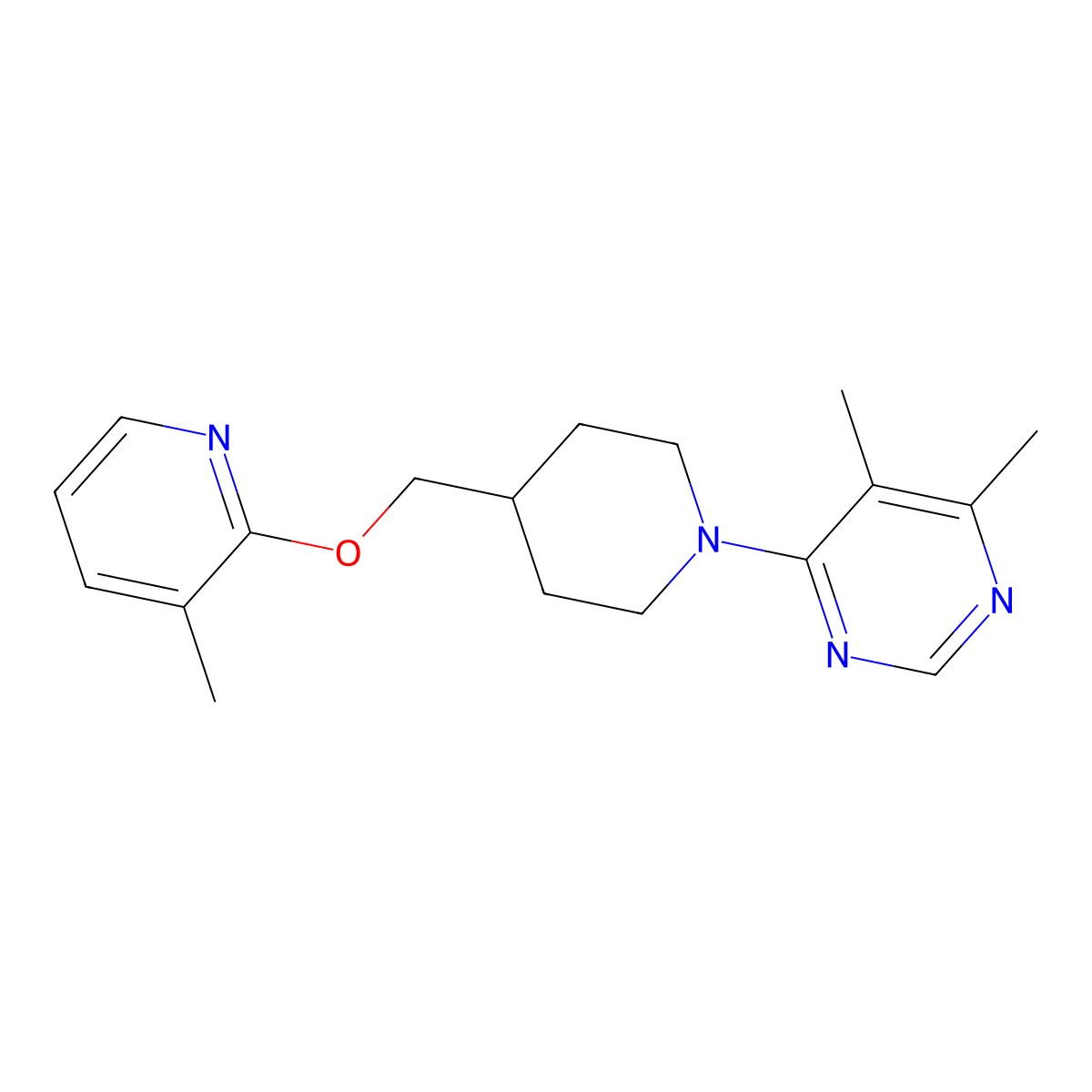 4,5-Dimethyl-6-(4-{[(3-methylpyridin-2-yl)oxy]methyl}piperidin-1-yl)pyrimidine molecular structure, CAS 2379993-98-1