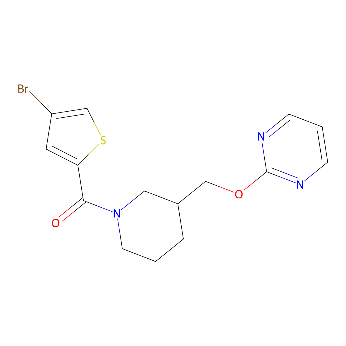 2-{[1-(4-Bromothiophene-2-carbonyl)piperidin-3-yl]methoxy}pyrimidine molecular structure, CAS 2379994-01-9