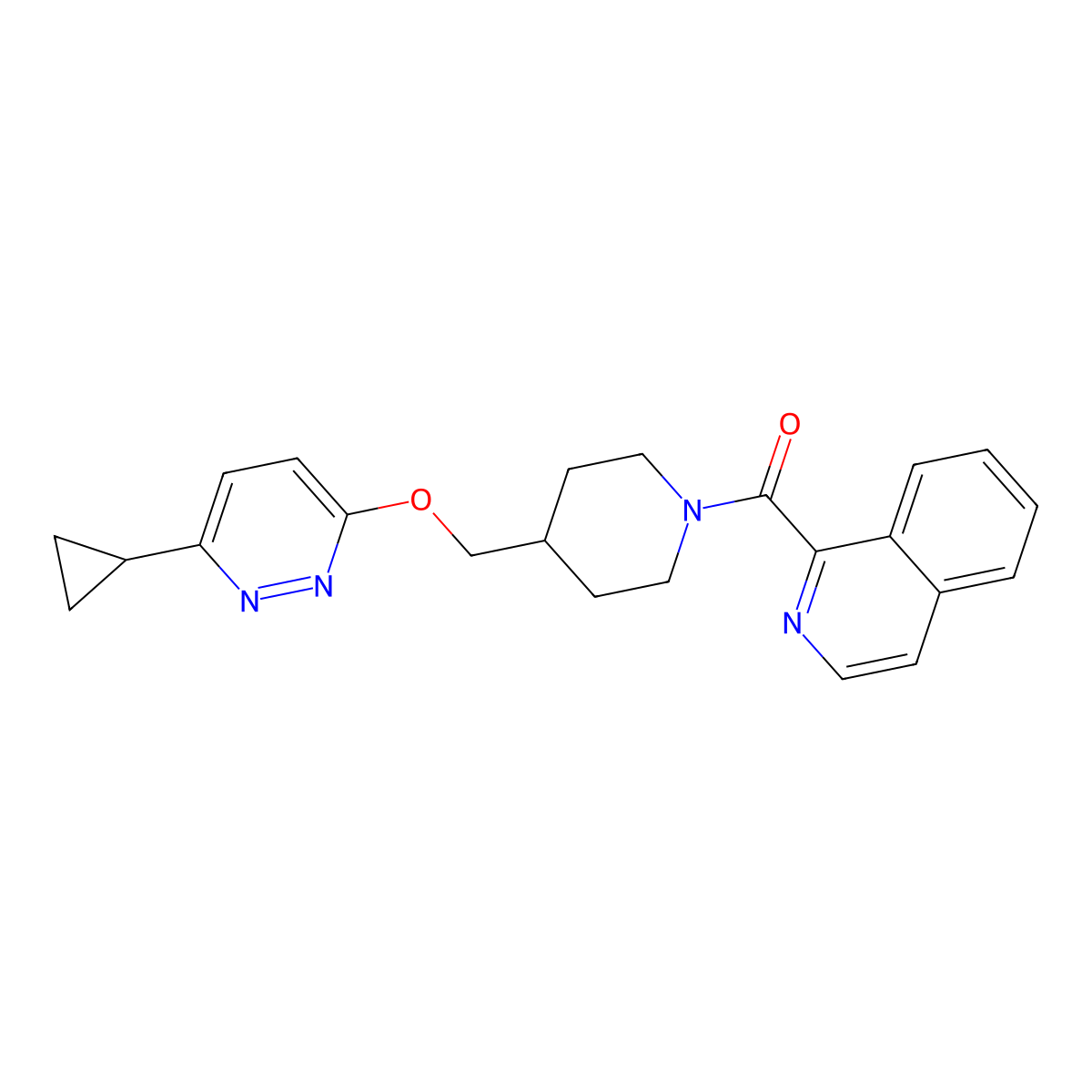1-(4-{[(6-Cyclopropylpyridazin-3-yl)oxy]methyl}piperidine-1-carbonyl)isoquinoline molecular structure, CAS 2379994-02-0