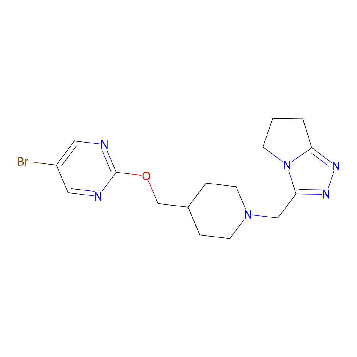 5-bromo-2-{[1-({5H,6H,7H-pyrrolo[2,1-c][1,2,4]triazol-3-yl}methyl)piperidin-4-yl]methoxy}pyrimidine molecular structure, CAS 2379994-03-1