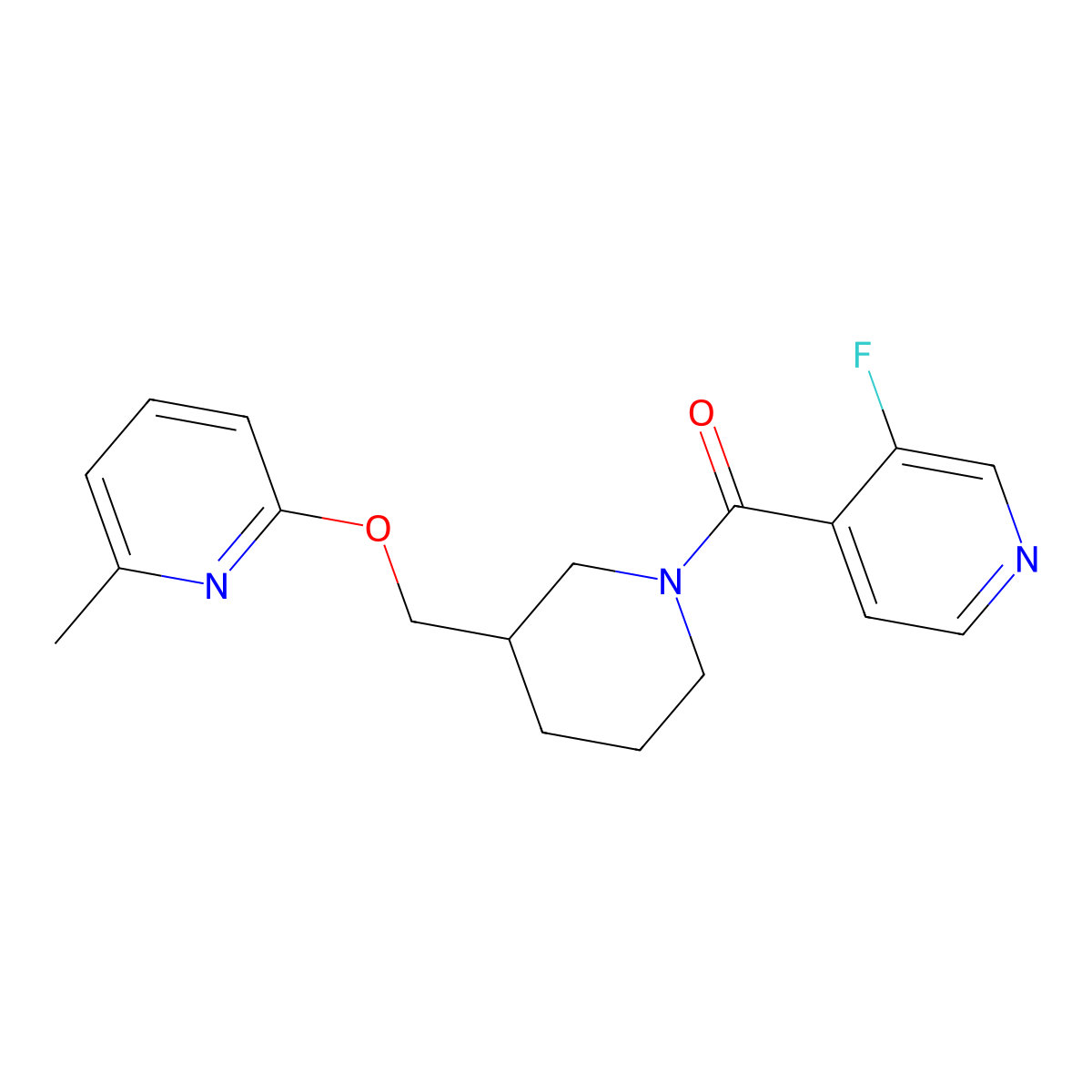 3-Fluoro-4-(3-{[(6-methylpyridin-2-yl)oxy]methyl}piperidine-1-carbonyl)pyridine molecular structure, CAS 2379994-04-2