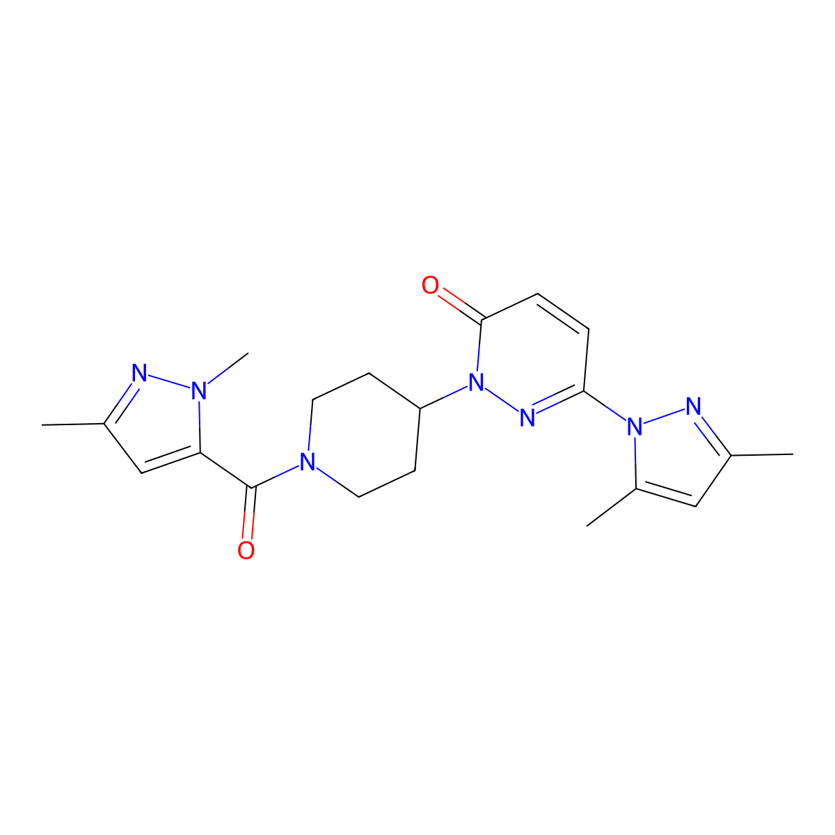6-(3,5-dimethyl-1H-pyrazol-1-yl)-2-[1-(1,3-dimethyl-1H-pyrazole-5-carbonyl)piperidin-4-yl]-2,3-dihydropyridazin-3-one molecular structure, CAS 2379994-07-5