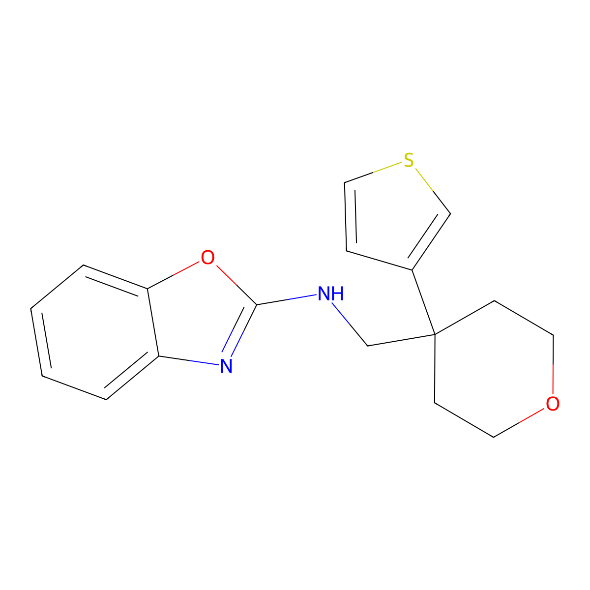 N-{[4-(thiophen-3-yl)oxan-4-yl]methyl}-1,3-benzoxazol-2-amine molecular structure, CAS 2379994-13-3