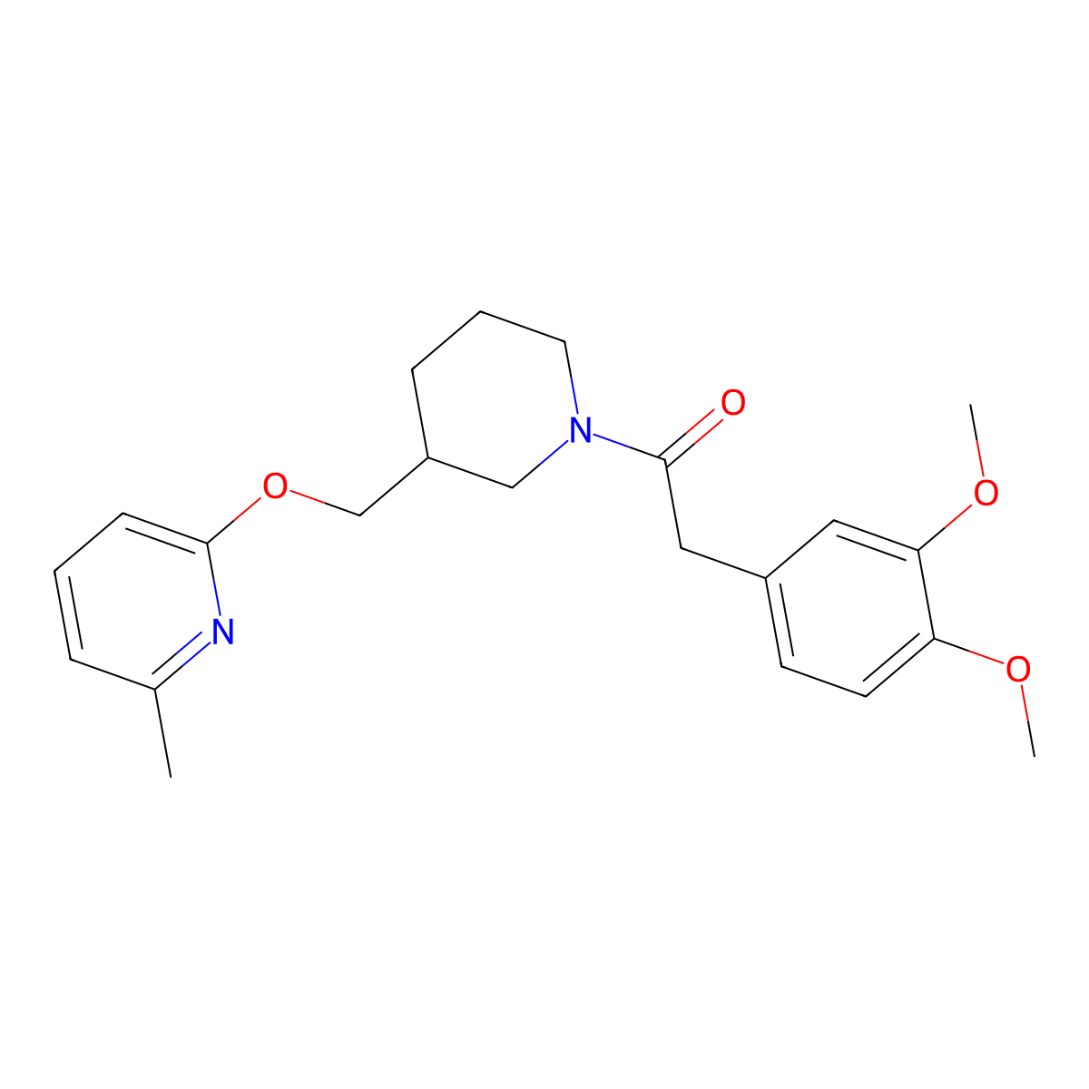 2-(3,4-Dimethoxyphenyl)-1-(3-{[(6-methylpyridin-2-yl)oxy]methyl}piperidin-1-yl)ethan-1-one molecular structure, CAS 2379994-17-7