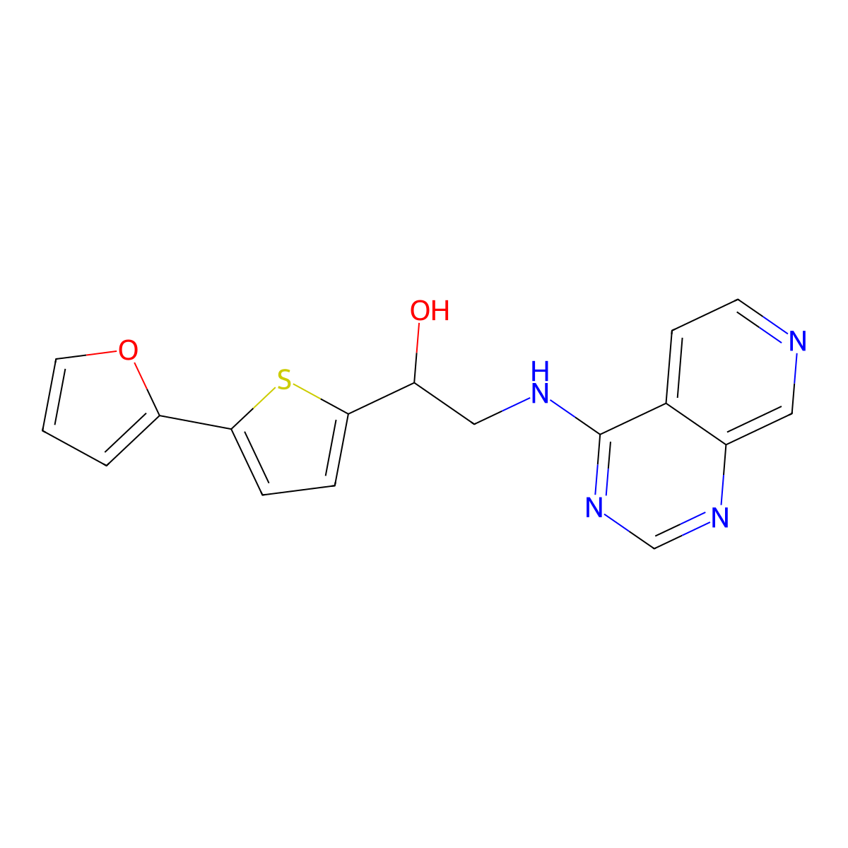 1-[5-(Furan-2-yl)thiophen-2-yl]-2-({pyrido[3,4-d]pyrimidin-4-yl}amino)ethan-1-ol molecular structure, CAS 2379994-22-4