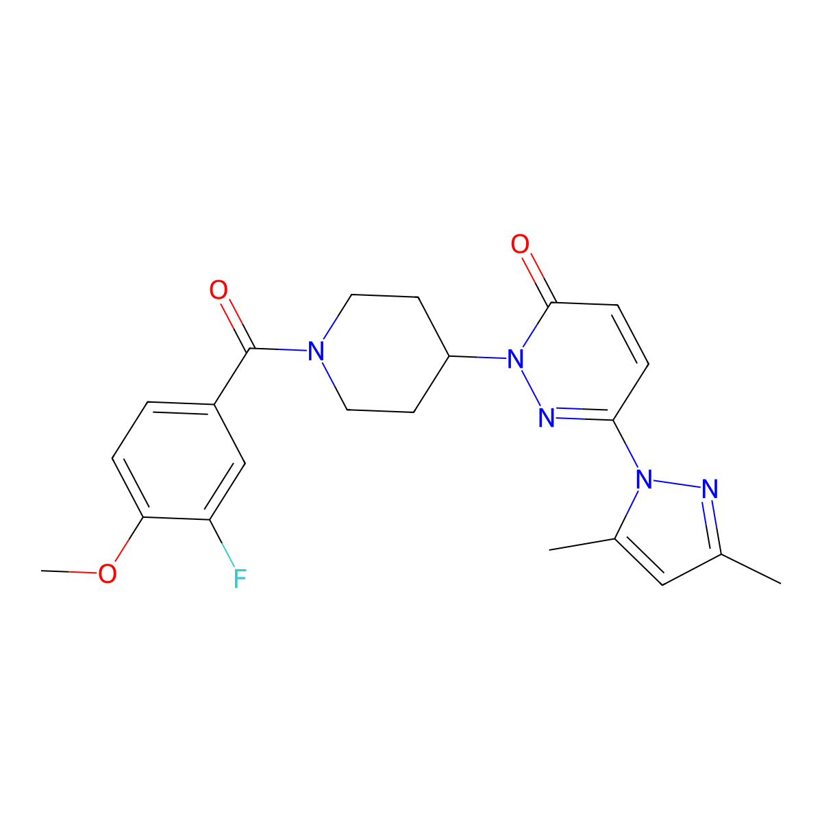 6-(3,5-dimethyl-1H-pyrazol-1-yl)-2-[1-(3-fluoro-4-methoxybenzoyl)piperidin-4-yl]-2,3-dihydropyridazin-3-one molecular structure, CAS 2379994-31-5