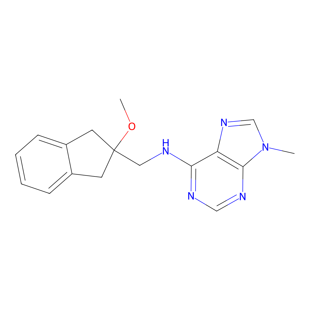 N-[(2-methoxy-2,3-dihydro-1H-inden-2-yl)methyl]-9-methyl-9H-purin-6-amine molecular structure, CAS 2379994-32-6
