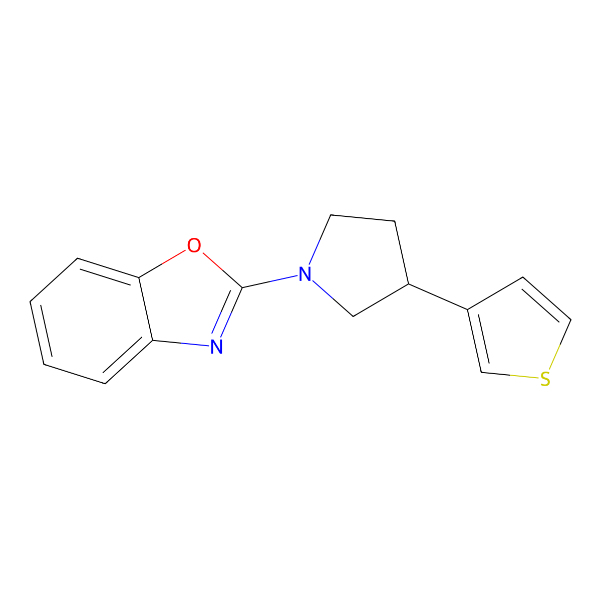 2-[3-(Thiophen-3-yl)pyrrolidin-1-yl]-1,3-benzoxazole molecular structure, CAS 2379994-35-9