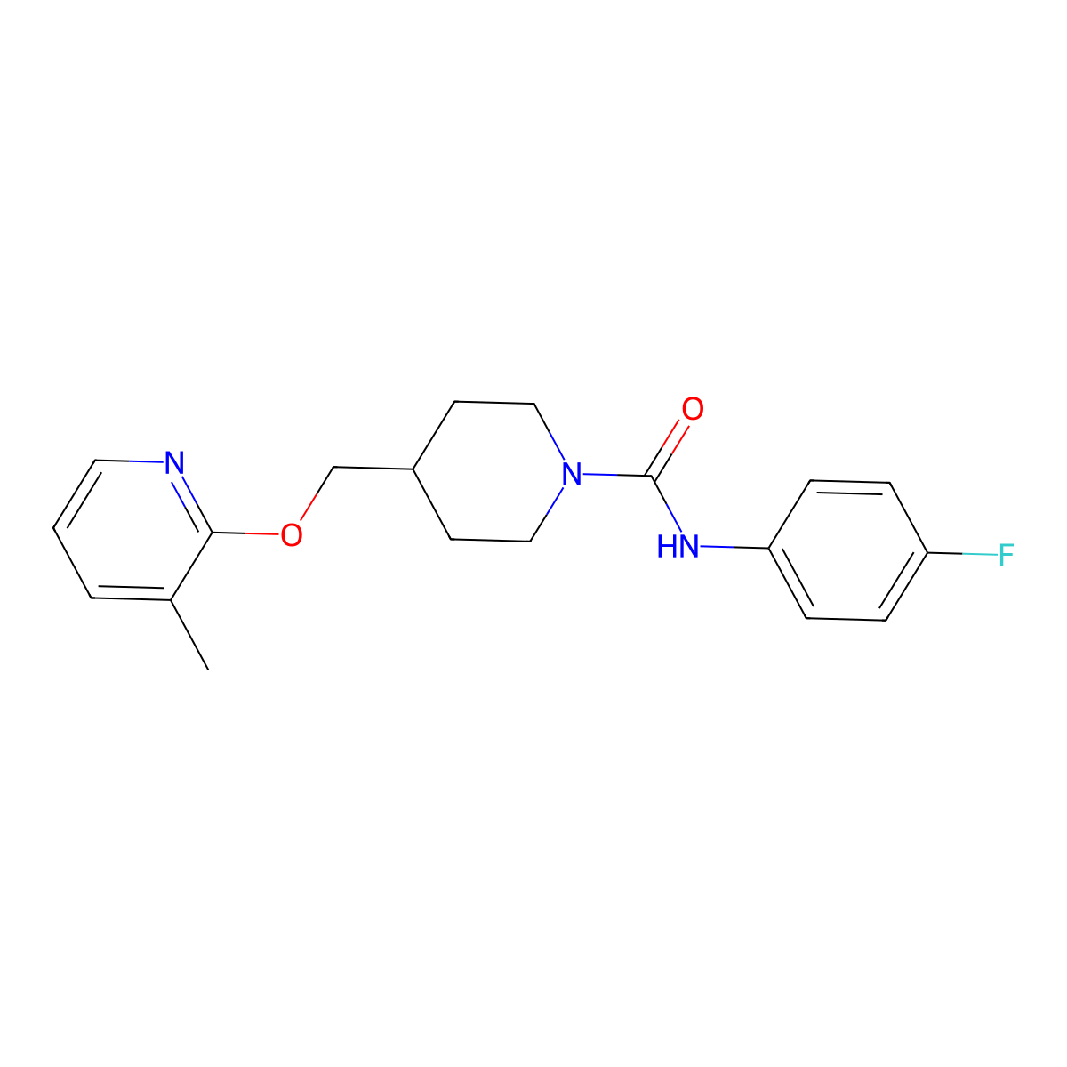 N-(4-fluorophenyl)-4-{[(3-methylpyridin-2-yl)oxy]methyl}piperidine-1-carboxamide molecular structure, CAS 2379994-36-0