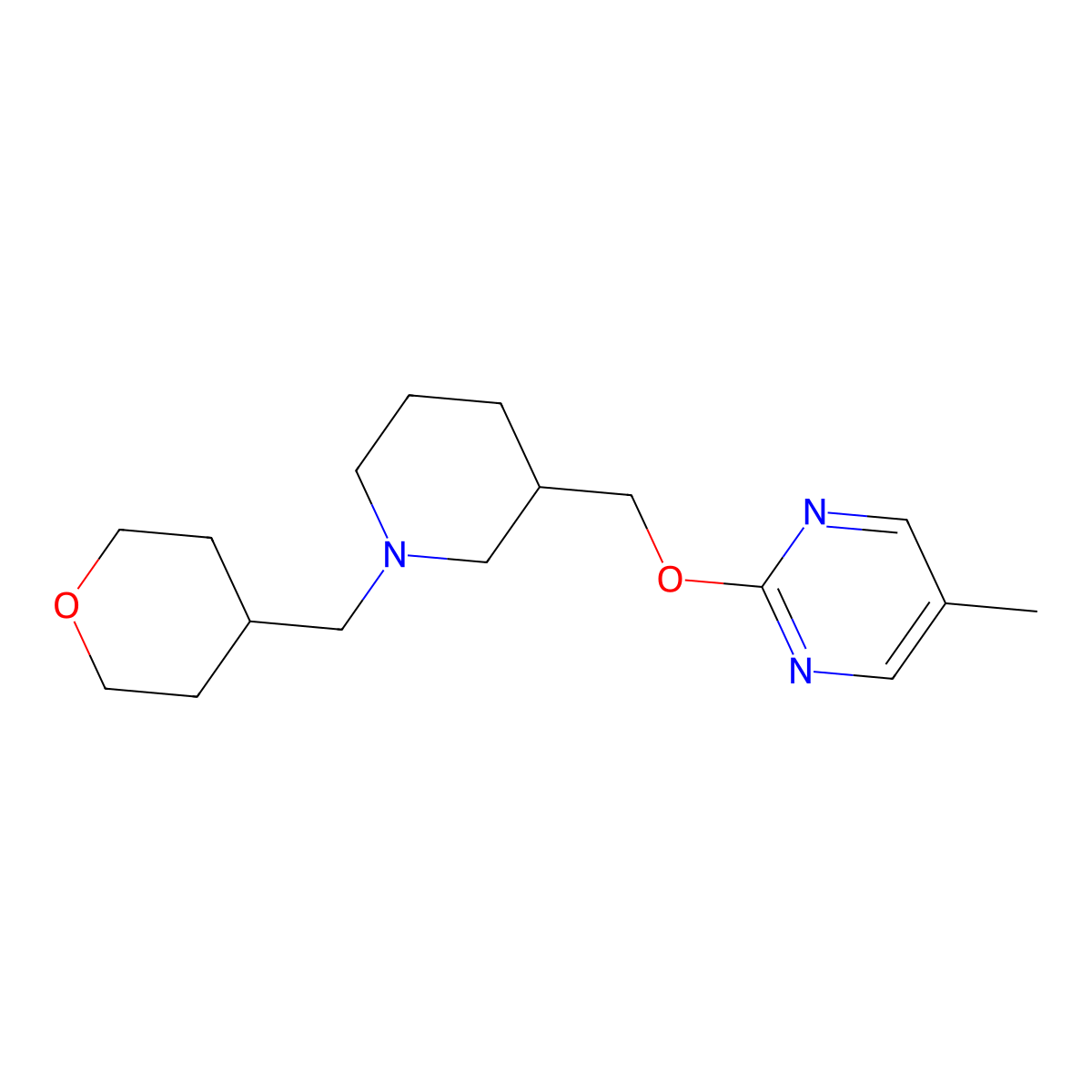5-Methyl-2-({1-[(oxan-4-yl)methyl]piperidin-3-yl}methoxy)pyrimidine molecular structure, CAS 2379994-37-1
