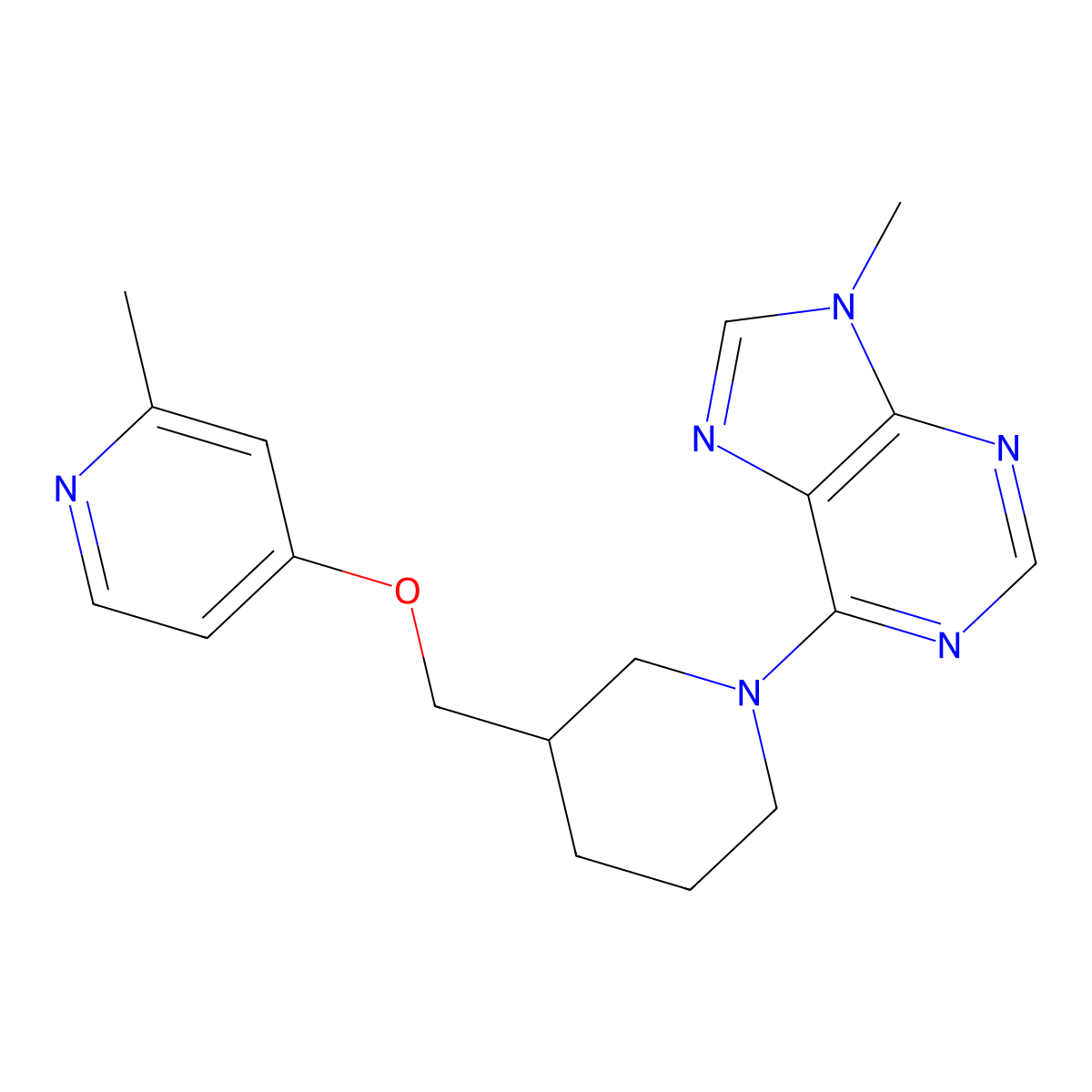 9-methyl-6-(3-{[(2-methylpyridin-4-yl)oxy]methyl}piperidin-1-yl)-9H-purine molecular structure, CAS 2379994-38-2