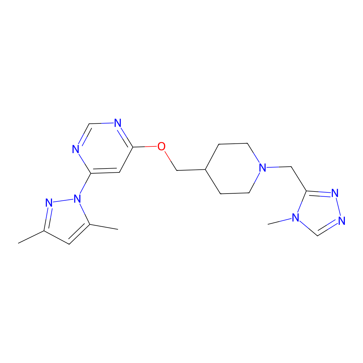 4-(3,5-dimethyl-1H-pyrazol-1-yl)-6-({1-[(4-methyl-4H-1,2,4-triazol-3-yl)methyl]piperidin-4-yl}methoxy)pyrimidine molecular structure, CAS 2379994-41-7