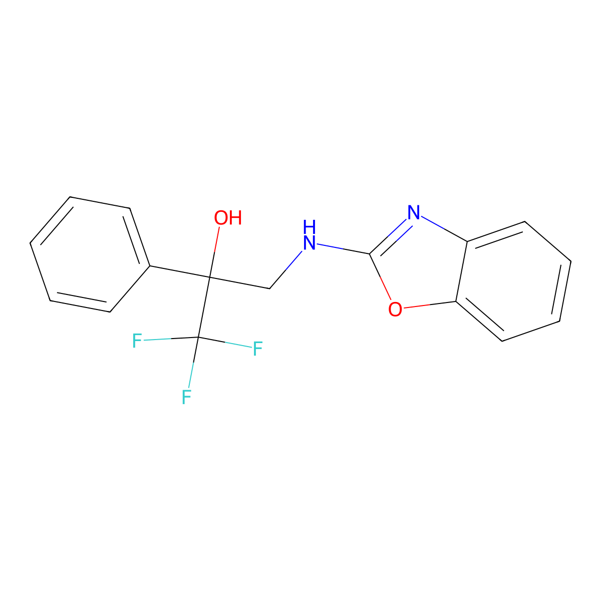 3-(1,3-Benzoxazol-2-ylamino)-1,1,1-trifluoro-2-phenylpropan-2-ol molecular structure, CAS 2379994-42-8