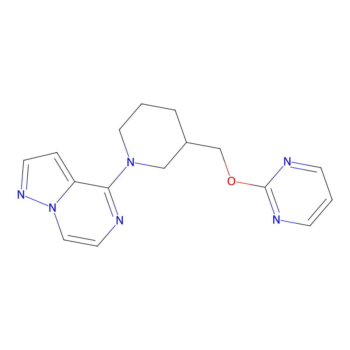2-[(1-{Pyrazolo[1,5-a]pyrazin-4-yl}piperidin-3-yl)methoxy]pyrimidine molecular structure, CAS 2379994-43-9