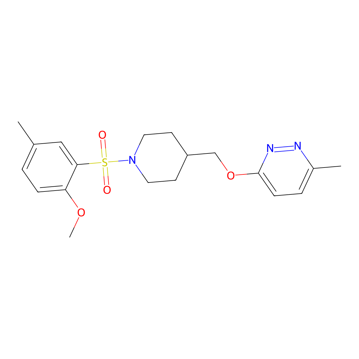 3-{[1-(2-Methoxy-5-methylbenzenesulfonyl)piperidin-4-yl]methoxy}-6-methylpyridazine molecular structure, CAS 2379994-44-0