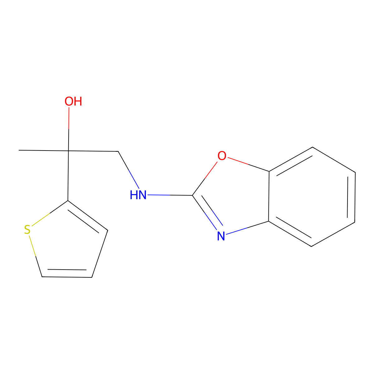 1-[(1,3-Benzoxazol-2-yl)amino]-2-(thiophen-2-yl)propan-2-ol molecular structure, CAS 2379994-45-1