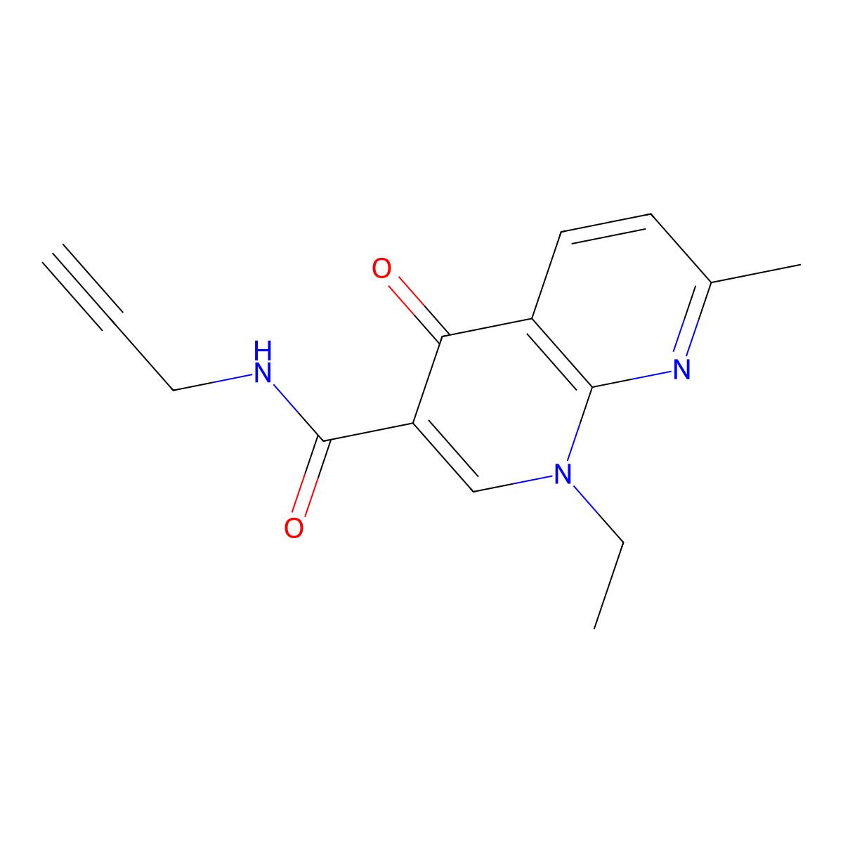 1-ethyl-7-methyl-4-oxo-N-(prop-2-yn-1-yl)-1,4-dihydro-1,8-naphthyridine-3-carboxamide molecular structure, CAS 2379994-46-2