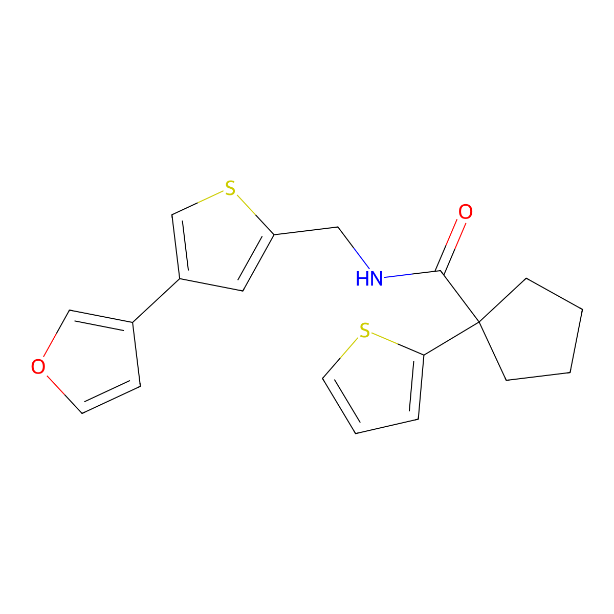 N-[[4-(Furan-3-yl)thiophen-2-yl]methyl]-1-thiophen-2-ylcyclopentane-1-carboxamide molecular structure, CAS 2379994-48-4