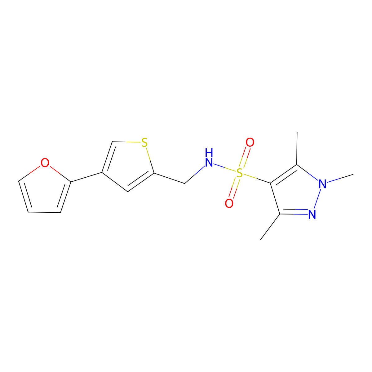 N-{[4-(furan-2-yl)thiophen-2-yl]methyl}-1,3,5-trimethyl-1H-pyrazole-4-sulfonamide molecular structure, CAS 2379994-51-9