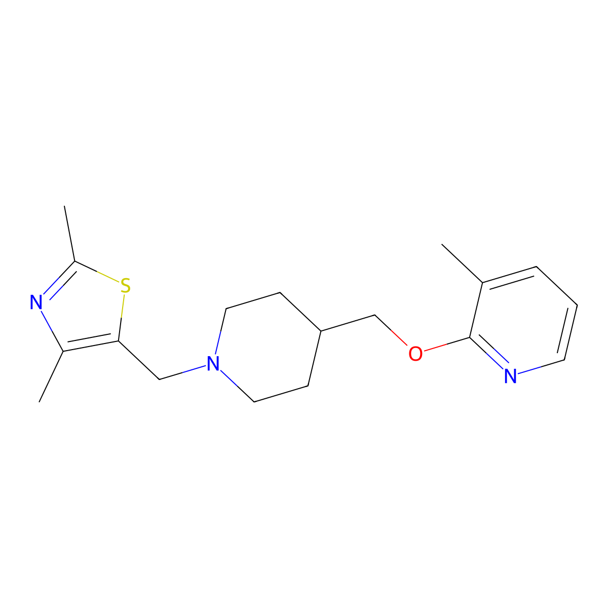 2-({1-[(2,4-Dimethyl-1,3-thiazol-5-yl)methyl]piperidin-4-yl}methoxy)-3-methylpyridine molecular structure, CAS 2379994-57-5
