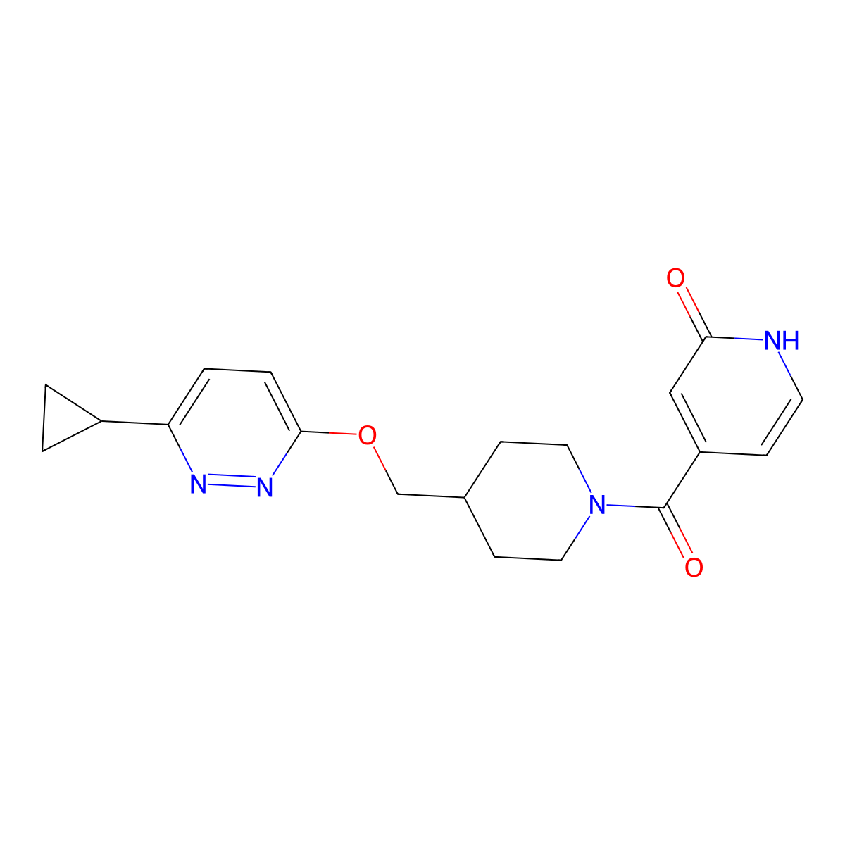4-(4-{[(6-Cyclopropylpyridazin-3-yl)oxy]methyl}piperidine-1-carbonyl)-1,2-dihydropyridin-2-one molecular structure, CAS 2379994-67-7