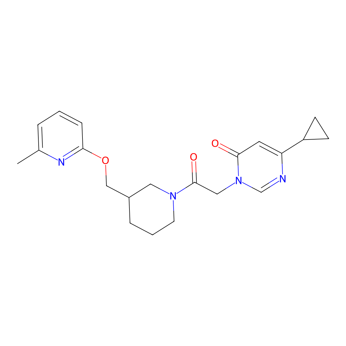 6-Cyclopropyl-3-[2-(3-{[(6-methylpyridin-2-yl)oxy]methyl}piperidin-1-yl)-2-oxoethyl]-3,4-dihydropyrimidin-4-one molecular structure, CAS 2379994-69-9