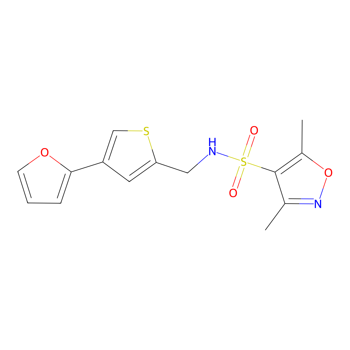 N-{[4-(furan-2-yl)thiophen-2-yl]methyl}-3,5-dimethyl-1,2-oxazole-4-sulfonamide molecular structure, CAS 2379994-70-2