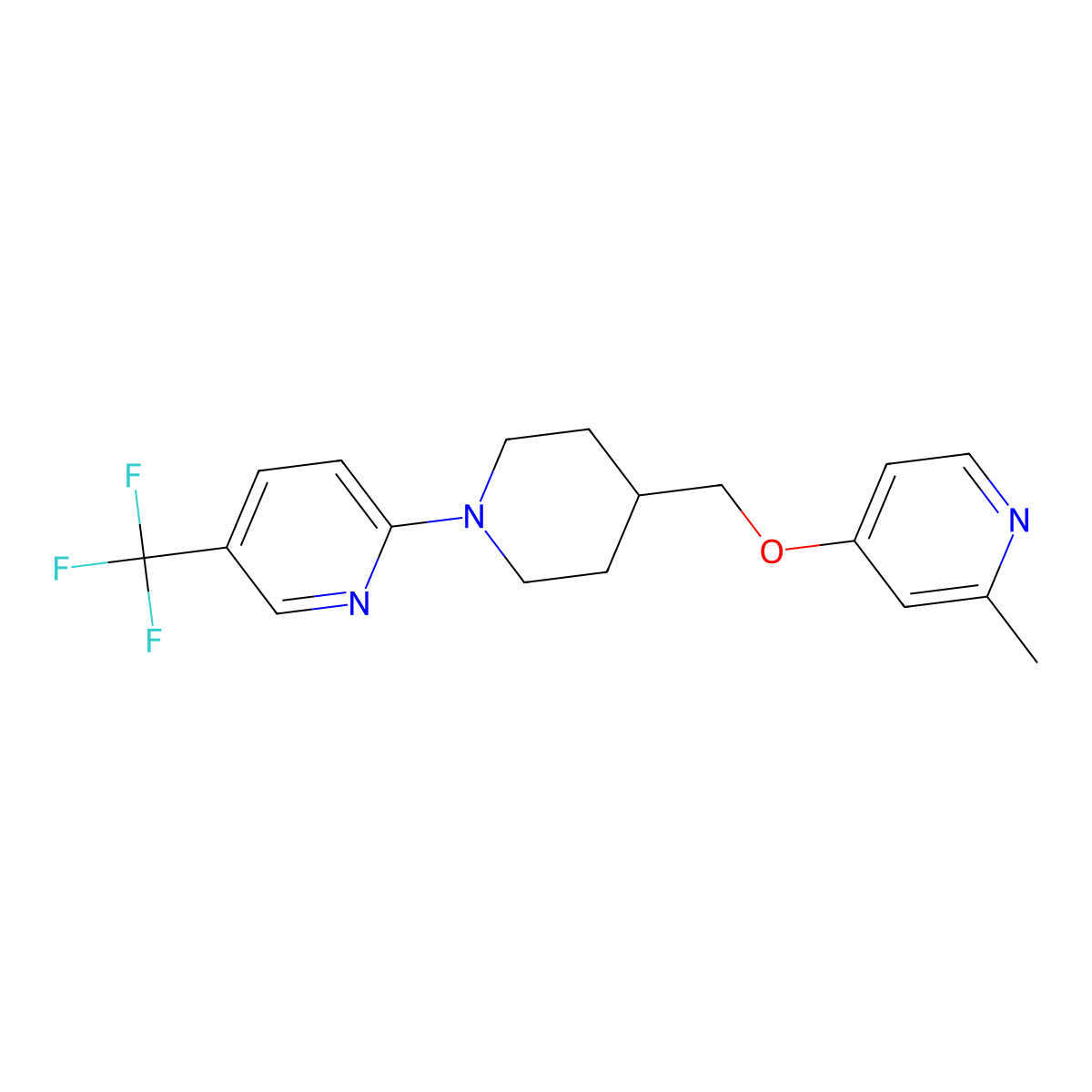2-(4-{[(2-Methylpyridin-4-yl)oxy]methyl}piperidin-1-yl)-5-(trifluoromethyl)pyridine molecular structure, CAS 2379994-74-6