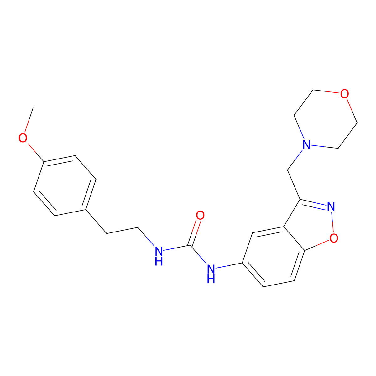 1-[2-(4-Methoxyphenyl)ethyl]-3-{3-[(morpholin-4-yl)methyl]-1,2-benzoxazol-5-yl}urea molecular structure, CAS 2379994-85-9