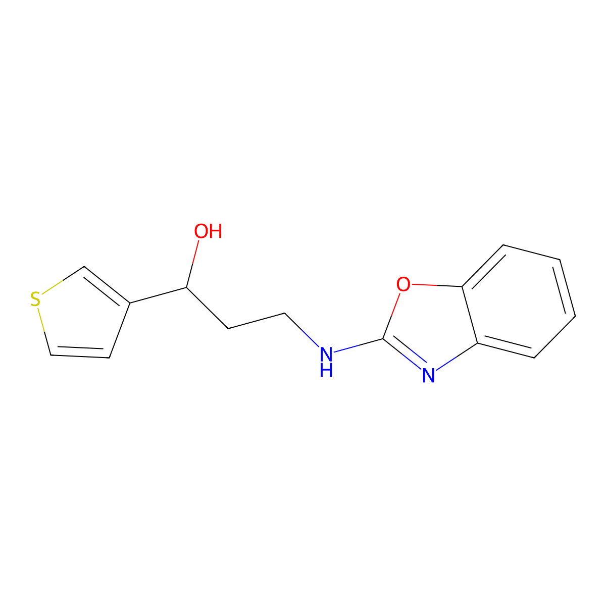 3-[(1,3-Benzoxazol-2-yl)amino]-1-(thiophen-3-yl)propan-1-ol molecular structure, CAS 2379994-91-7