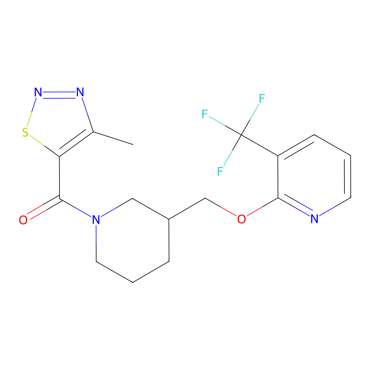 2-{[1-(4-Methyl-1,2,3-thiadiazole-5-carbonyl)piperidin-3-yl]methoxy}-3-(trifluoromethyl)pyridine molecular structure, CAS 2379994-92-8
