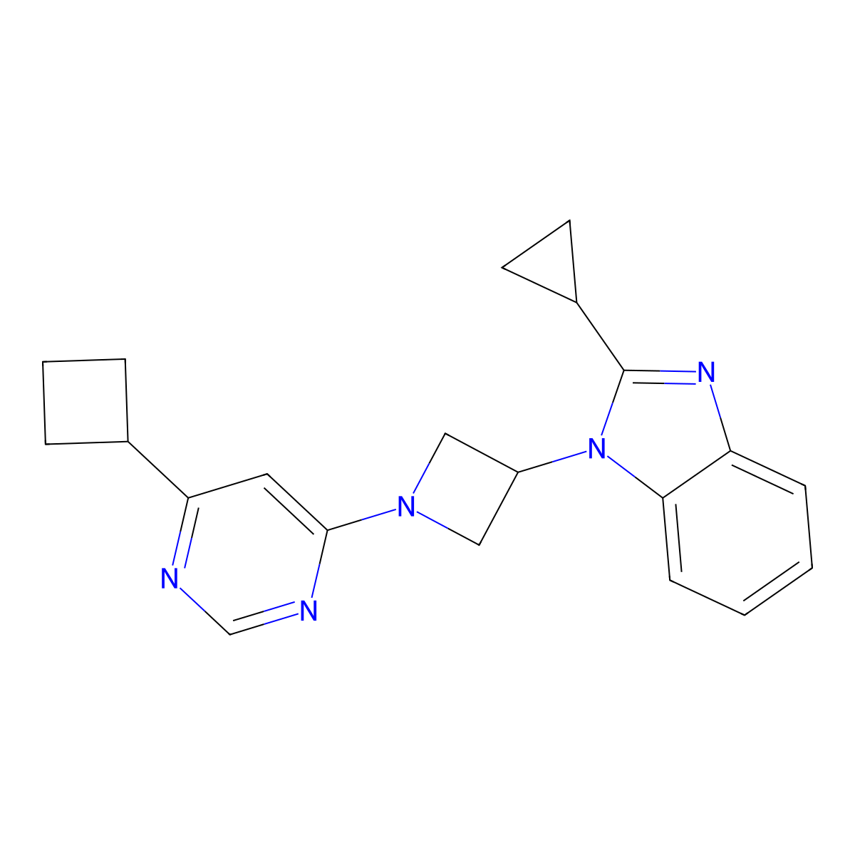1-[1-(6-cyclobutylpyrimidin-4-yl)azetidin-3-yl]-2-cyclopropyl-1H-1,3-benzodiazole molecular structure, CAS 2379994-95-1