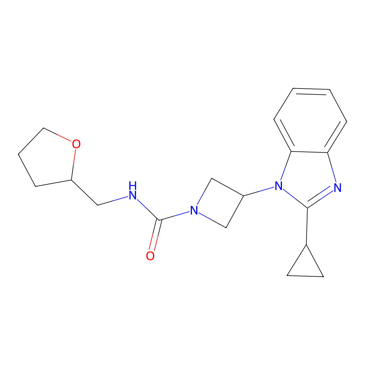 3-(2-cyclopropyl-1H-1,3-benzodiazol-1-yl)-N-[(oxolan-2-yl)methyl]azetidine-1-carboxamide molecular structure, CAS 2379994-96-2