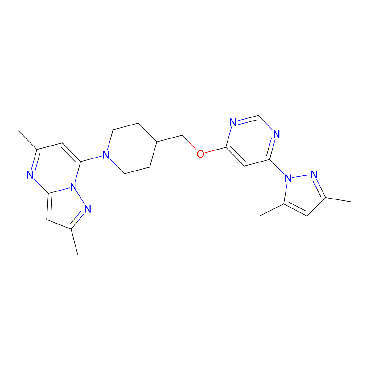 4-(3,5-dimethyl-1H-pyrazol-1-yl)-6-[(1-{2,5-dimethylpyrazolo[1,5-a]pyrimidin-7-yl}piperidin-4-yl)methoxy]pyrimidine molecular structure, CAS 2379995-00-1