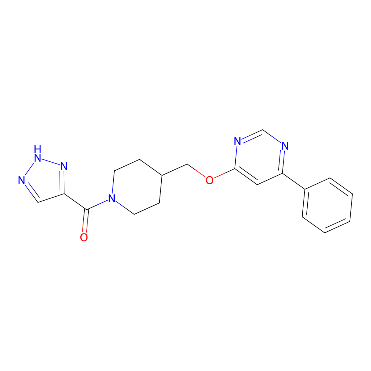 4-phenyl-6-{[1-(2H-1,2,3-triazole-4-carbonyl)piperidin-4-yl]methoxy}pyrimidine molecular structure, CAS 2379995-10-3