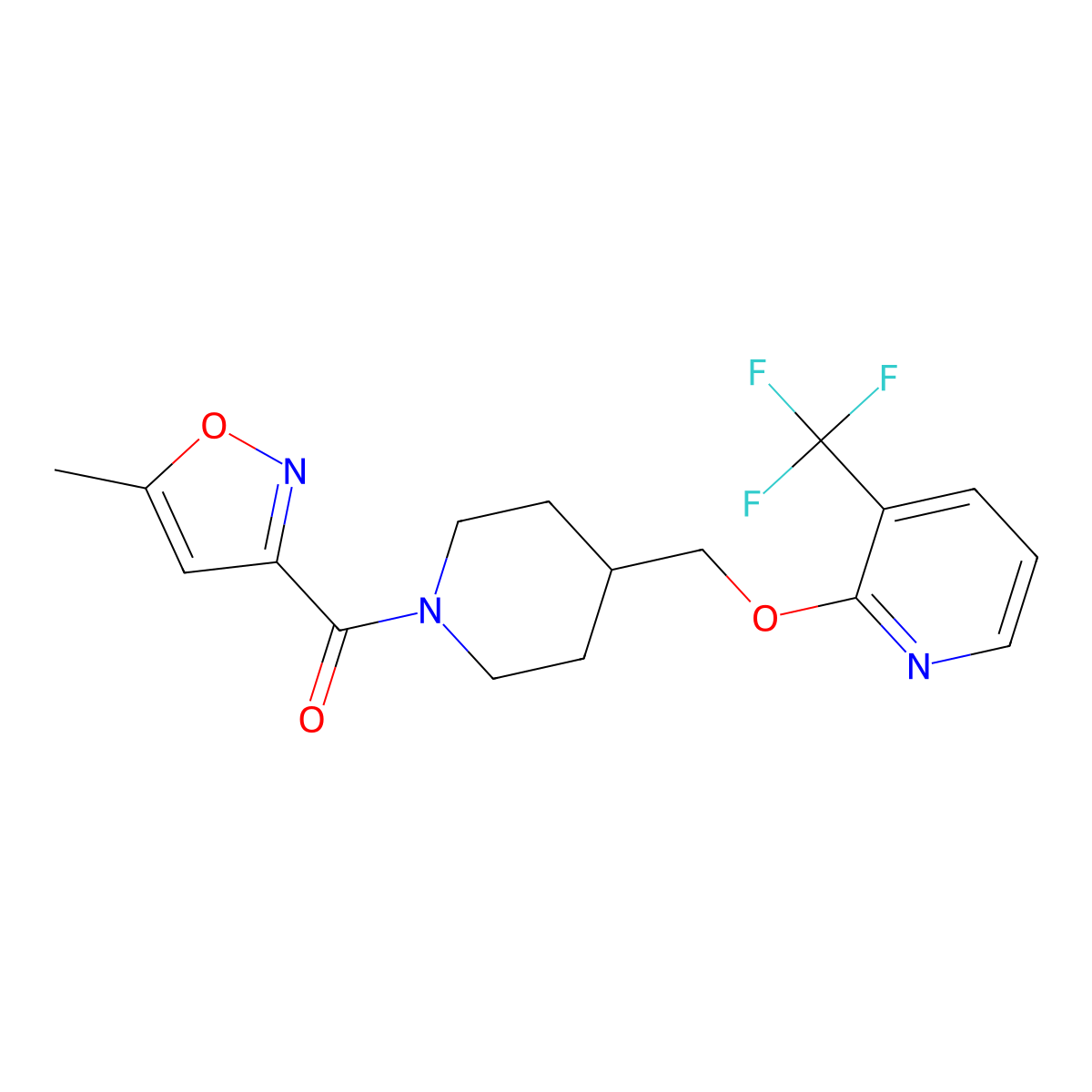 2-{[1-(5-Methyl-1,2-oxazole-3-carbonyl)piperidin-4-yl]methoxy}-3-(trifluoromethyl)pyridine molecular structure, CAS 2379995-12-5