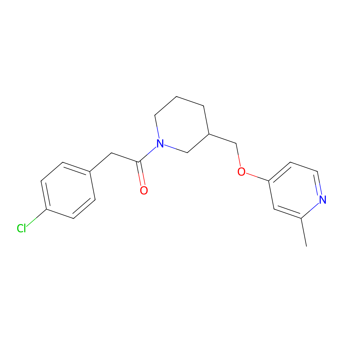 2-(4-Chlorophenyl)-1-(3-{[(2-methylpyridin-4-yl)oxy]methyl}piperidin-1-yl)ethan-1-one molecular structure, CAS 2379995-13-6