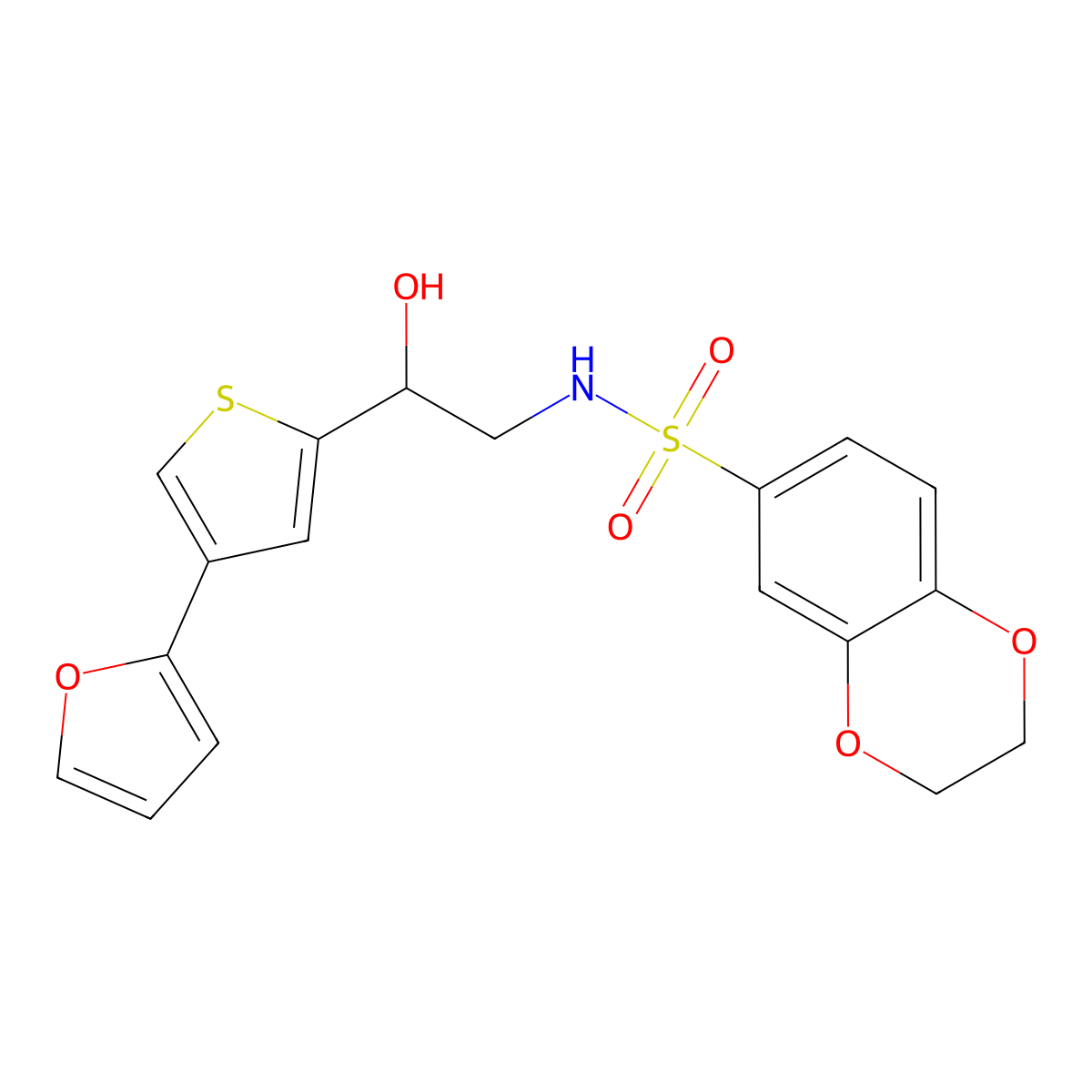 N-{2-[4-(furan-2-yl)thiophen-2-yl]-2-hydroxyethyl}-2,3-dihydro-1,4-benzodioxine-6-sulfonamide molecular structure, CAS 2379995-25-0