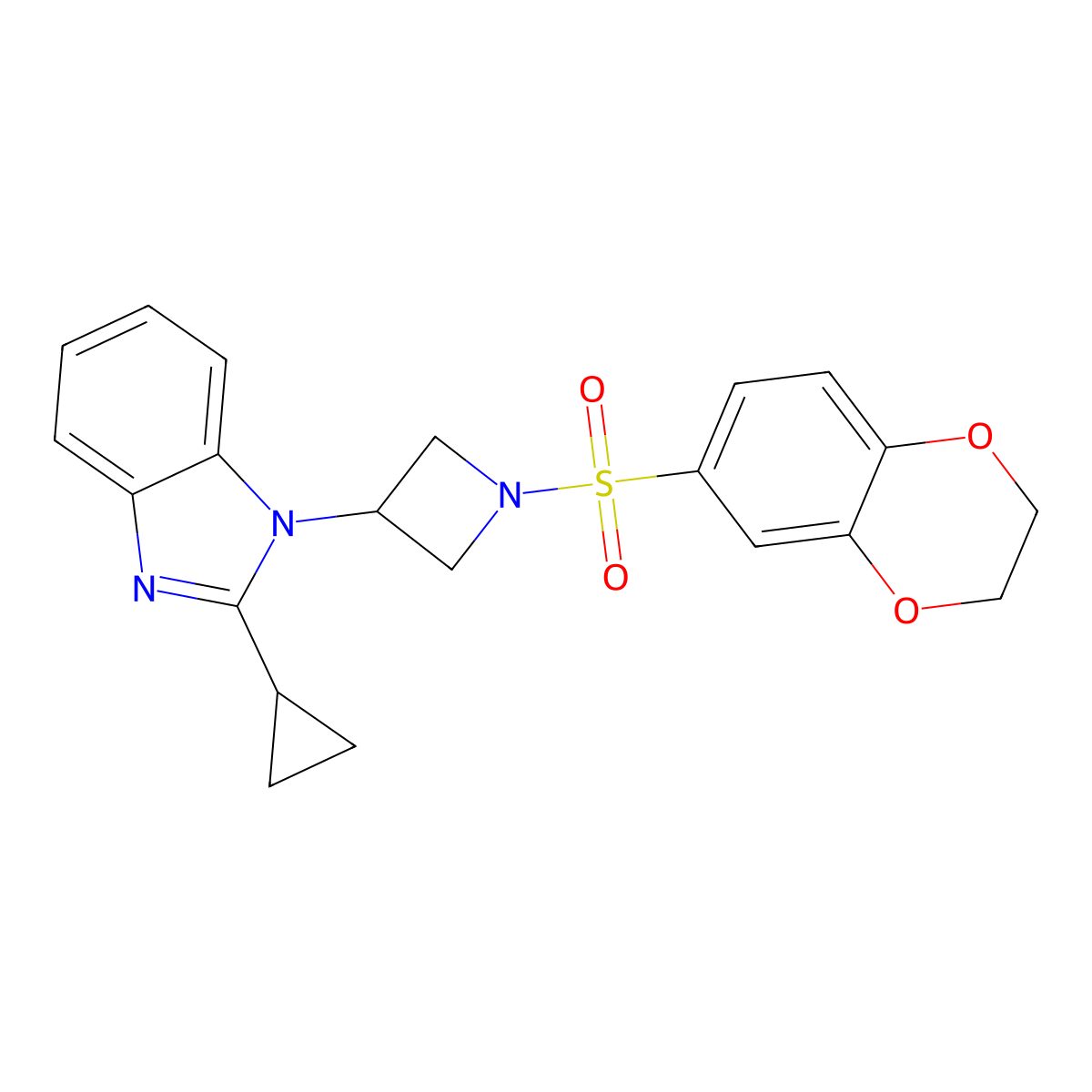 2-cyclopropyl-1-[1-(2,3-dihydro-1,4-benzodioxine-6-sulfonyl)azetidin-3-yl]-1H-1,3-benzodiazole molecular structure, CAS 2379995-26-1