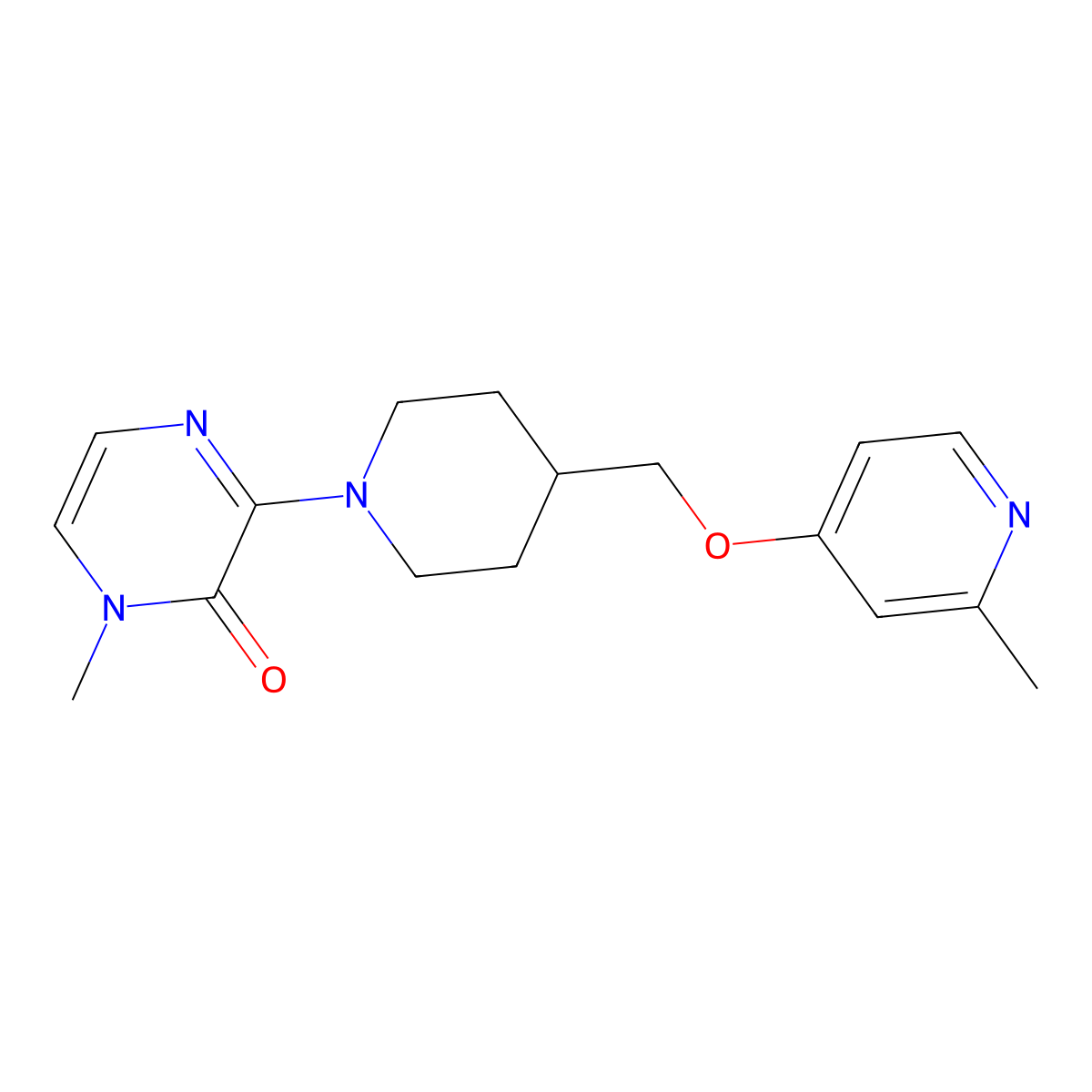 1-Methyl-3-(4-{[(2-methylpyridin-4-yl)oxy]methyl}piperidin-1-yl)-1,2-dihydropyrazin-2-one molecular structure, CAS 2379995-27-2
