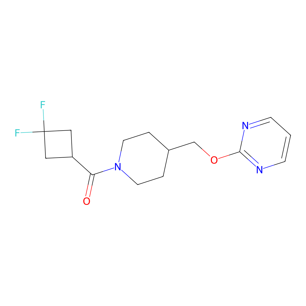 2-{[1-(3,3-Difluorocyclobutanecarbonyl)piperidin-4-yl]methoxy}pyrimidine molecular structure, CAS 2379995-40-9
