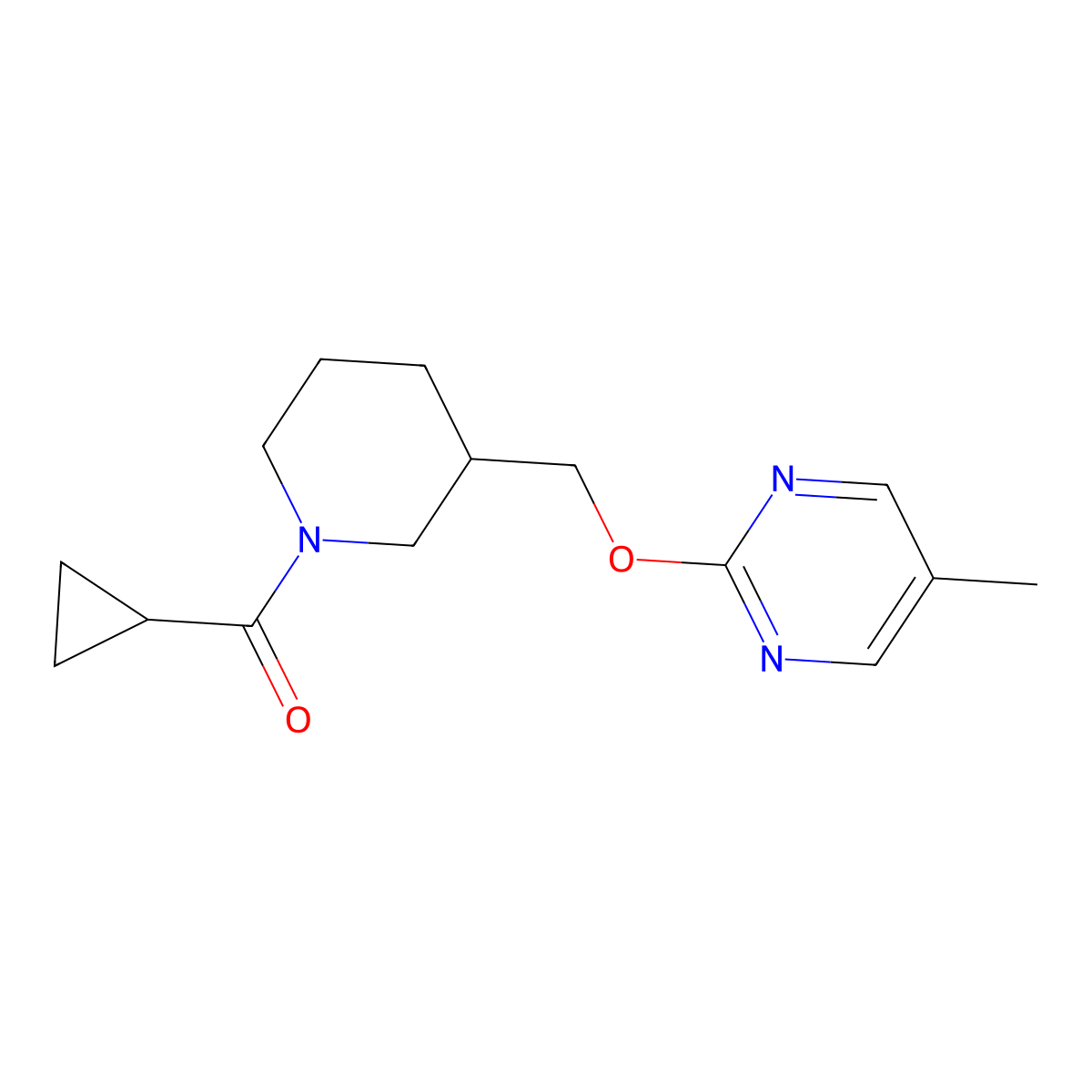 2-[(1-Cyclopropanecarbonylpiperidin-3-yl)methoxy]-5-methylpyrimidine molecular structure, CAS 2379995-44-3