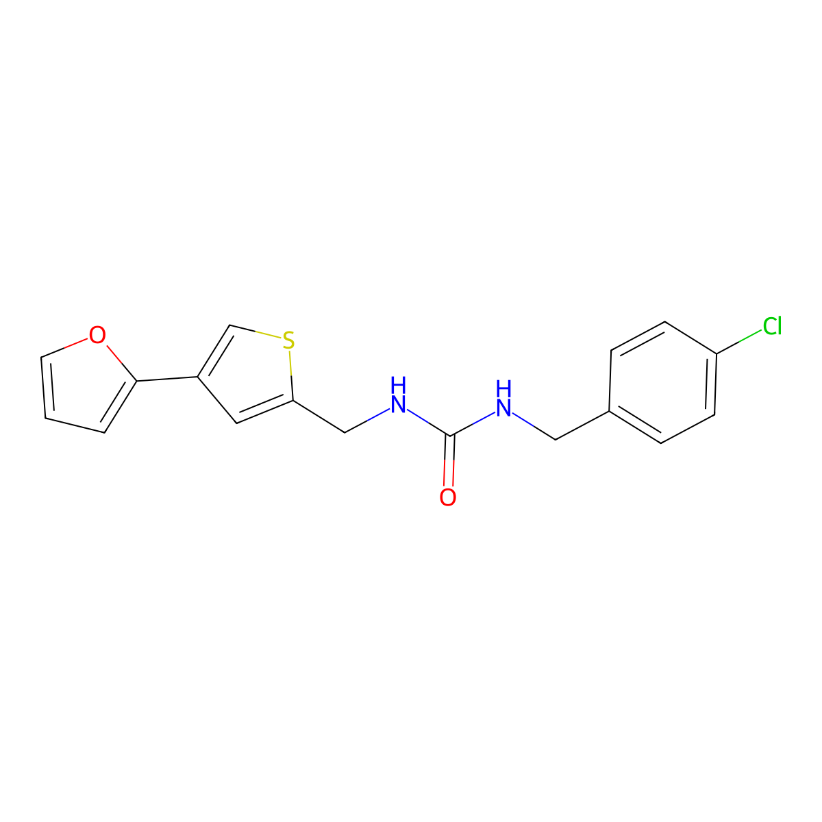 1-[(4-Chlorophenyl)methyl]-3-{[4-(furan-2-yl)thiophen-2-yl]methyl}urea molecular structure, CAS 2379995-46-5