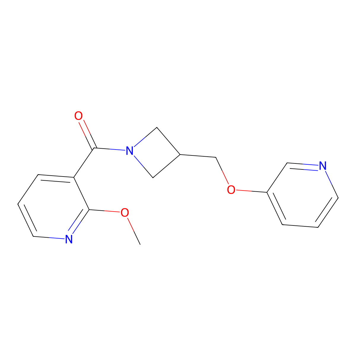 2-Methoxy-3-{3-[(pyridin-3-yloxy)methyl]azetidine-1-carbonyl}pyridine molecular structure, CAS 2379995-48-7