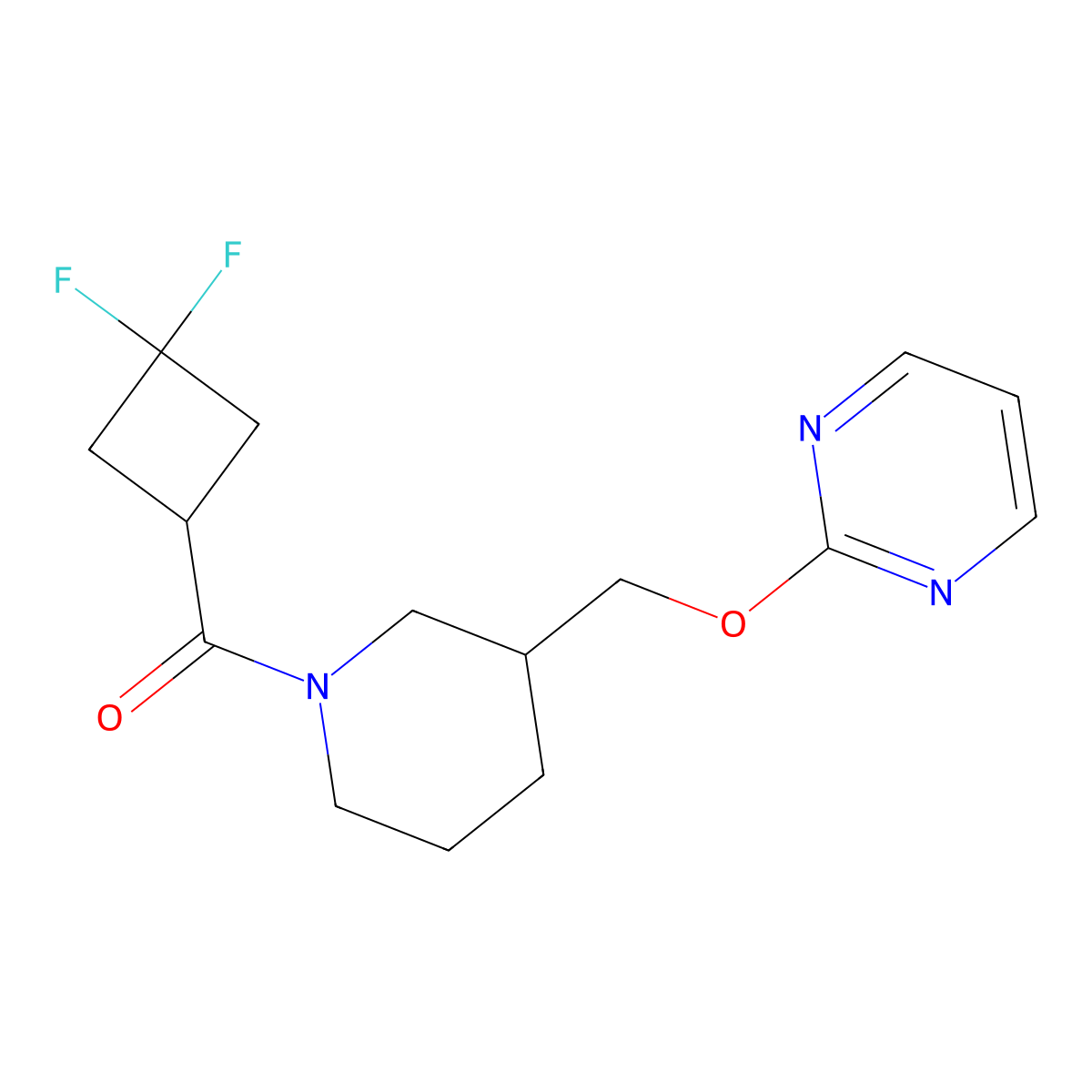 2-{[1-(3,3-Difluorocyclobutanecarbonyl)piperidin-3-yl]methoxy}pyrimidine molecular structure, CAS 2379995-49-8