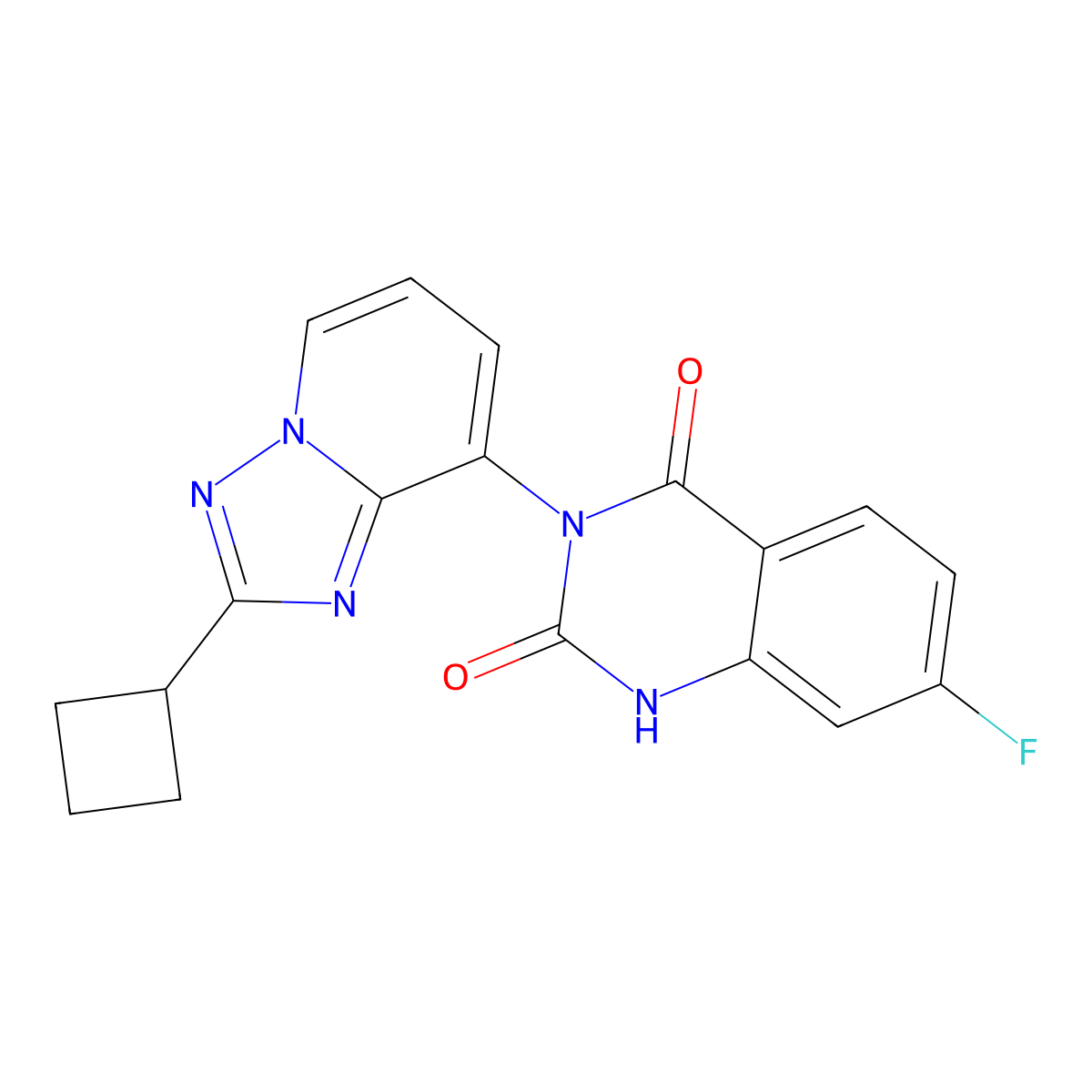 3-{2-Cyclobutyl-[1,2,4]triazolo[1,5-a]pyridin-8-yl}-7-fluoro-1,2,3,4-tetrahydroquinazoline-2,4-dione molecular structure, CAS 2379995-50-1