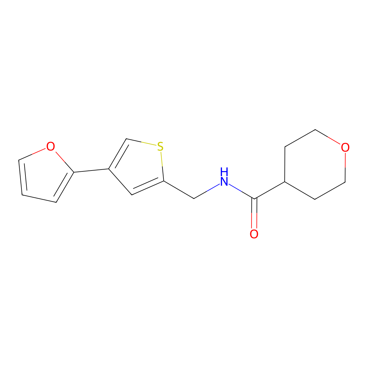N-{[4-(furan-2-yl)thiophen-2-yl]methyl}oxane-4-carboxamide molecular structure, CAS 2379995-63-6