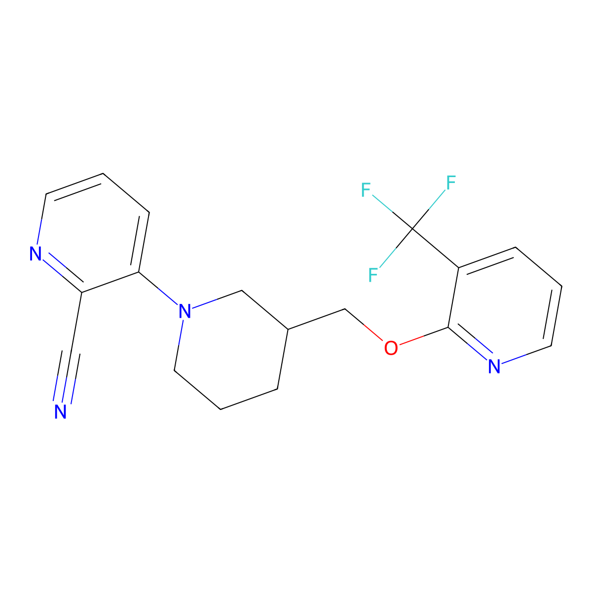 3-[3-({[3-(Trifluoromethyl)pyridin-2-yl]oxy}methyl)piperidin-1-yl]pyridine-2-carbonitrile molecular structure, CAS 2379995-64-7