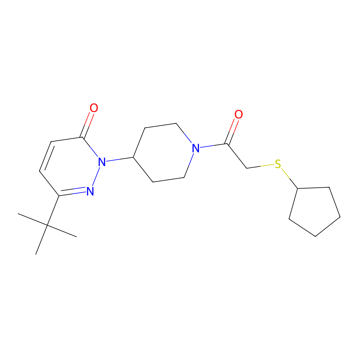 6-Tert-butyl-2-{1-[2-(cyclopentylsulfanyl)acetyl]piperidin-4-yl}-2,3-dihydropyridazin-3-one molecular structure, CAS 2379995-65-8